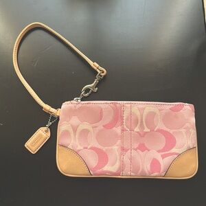 Coach Wristlet Wallet with logos and Leather Logo tag in Pink!